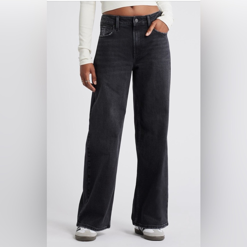 bp Black Mid-Rise Baggy Wide Leg Jeans